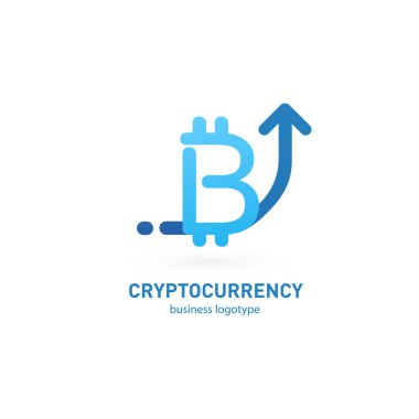 Vektör tasarım logo finans ve e-ticaret. Bitcoin piktogram, sanal para soyut simgesi