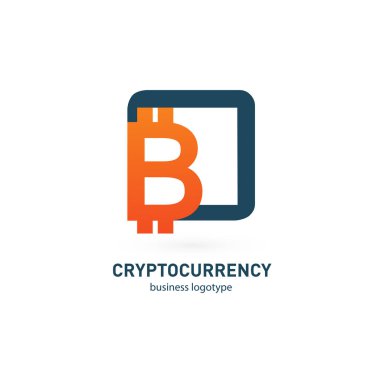 Vektör tasarım logo finans ve e-ticaret. Bitcoin piktogram, sanal para soyut simgesi