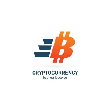 Vektör tasarım logo finans ve e-ticaret. Bitcoin piktogram, sanal para soyut simgesi
