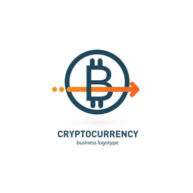 Vektör tasarım logo finans ve e-ticaret. Bitcoin piktogram, sanal para soyut simgesi