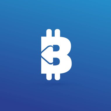 Vektör tasarım logo finans ve e-ticaret. Bitcoin piktogram, sanal para soyut simgesi
