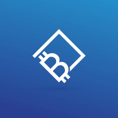 Vektör tasarım logo finans ve e-ticaret. Bitcoin piktogram, sanal para soyut simgesi