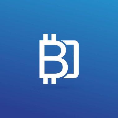 Vektör tasarım logo finans ve e-ticaret. Bitcoin piktogram, sanal para soyut simgesi