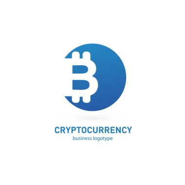 Vektör tasarım logo finans ve e-ticaret. Bitcoin piktogram, sanal para soyut simgesi