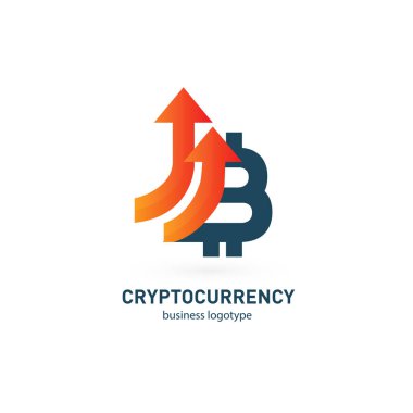 Vektör tasarım logo finans ve e-ticaret. Bitcoin piktogram, sanal para soyut simgesi