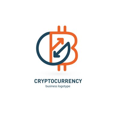 Vektör tasarım logo finans ve e-ticaret. Bitcoin piktogram, sanal para soyut simgesi
