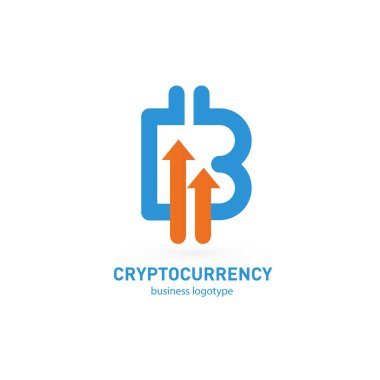 Vektör tasarım logo finans ve e-ticaret. Bitcoin piktogram, sanal para soyut simgesi