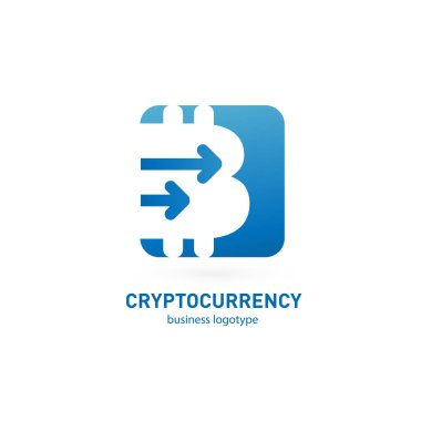 Vektör tasarım logo finans ve e-ticaret. Bitcoin piktogram, sanal para soyut simgesi