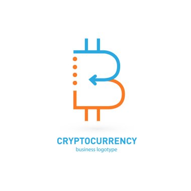 Vektör tasarım logo finans ve e-ticaret. Bitcoin piktogram, sanal para soyut simgesi