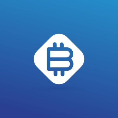 Vektör tasarım logo finans ve e-ticaret. Bitcoin piktogram, sanal para soyut simgesi