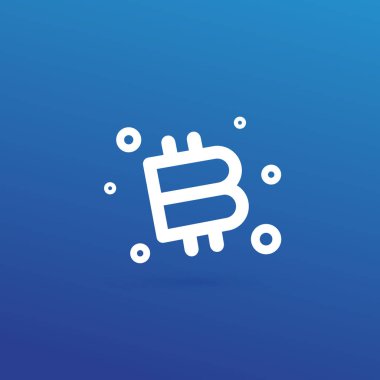 Vektör tasarım logo finans ve e-ticaret. Bitcoin piktogram, sanal para soyut simgesi