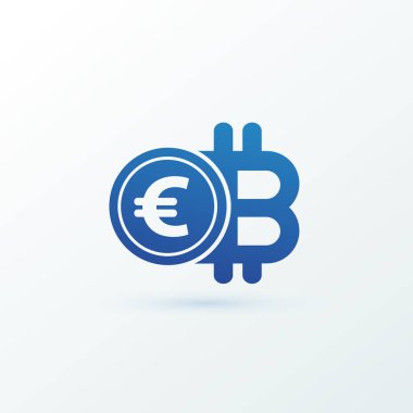 Vektör tasarım logo finans ve e-ticaret. Bitcoin piktogram, sanal para soyut simgesi