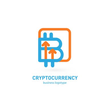 Vektör tasarım logo finans ve e-ticaret. Bitcoin piktogram, sanal para soyut simgesi