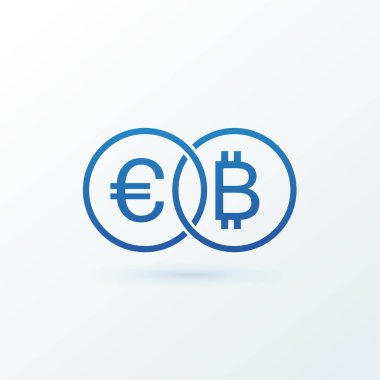 Vektör tasarım logo finans ve e-ticaret. Bitcoin piktogram, sanal para soyut simgesi