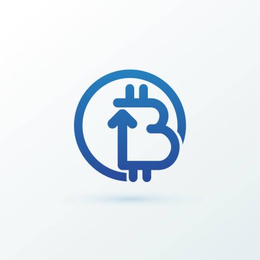 Vektör tasarım logo finans ve e-ticaret. Bitcoin piktogram, sanal para soyut simgesi