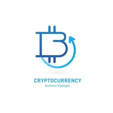 Vektör tasarım logo finans ve e-ticaret. Bitcoin piktogram, sanal para soyut simgesi