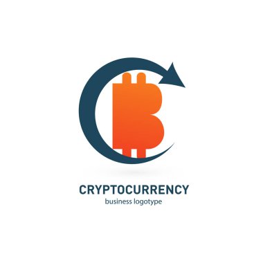 Vektör tasarım logo finans ve e-ticaret. Bitcoin piktogram, sanal para soyut simgesi