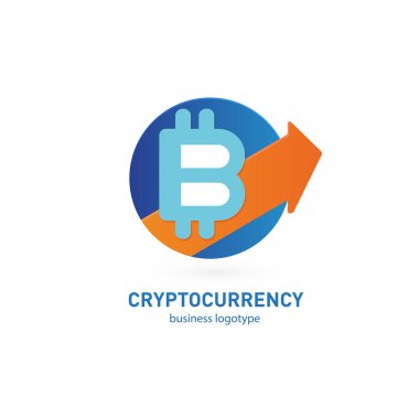 Vektör tasarım logo finans ve e-ticaret. Bitcoin piktogram, sanal para soyut simgesi