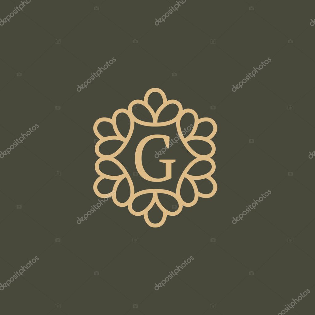 Letter G vector logo. Vintage Insignia and Logotype. Business sign, identity, label, badge of restaurant, Hotel. Vector circle pattern decor.