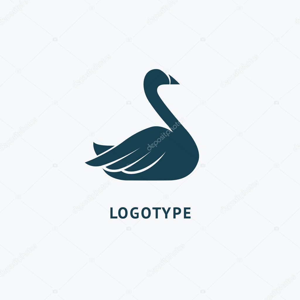 Swan icon. Zoo, pet shop, farm, bird feather, wild nature vector flat style logotype modern.