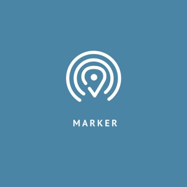 Harita işareti simgesi. Vektör düz stil illüstrasyon konumu PIN logo tasarımı. Konumu PIN gezinti logo şablonu. Logo kavramı navigator, Rehberi, otel rezervasyon, Rent a Car, seyahat uygulama.