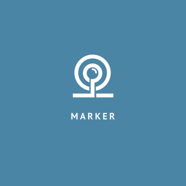 Harita işareti simgesi. Vektör düz stil illüstrasyon konumu PIN logo tasarımı. Konumu PIN gezinti logo şablonu. Logo kavramı navigator, Rehberi, otel rezervasyon, Rent a Car, seyahat uygulama.