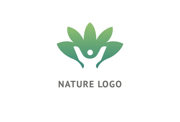 Abstrakt natur logotyp ikon vektor design. Hälsosam ekologisk mat, ekologi, Spa, diet, yoga, miljö dag vektor logotyp. Lyckliga människor med Leaf logotyp. Fitness, sport Web ikon. — Stock vektor