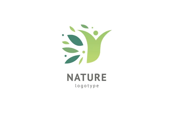 Diseño abstracto del vector icono de logotipo de la naturaleza. Alimentación ecológica saludable, ecología, spa, dieta, yoga, logotipo del vector del día del medio ambiente. Gente feliz con el logotipo de la hoja. Fitness, icono web del deporte . — Archivo Imágenes Vectoriales