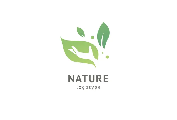 Design de vetor de ícone de logotipo de natureza abstrata. Alimentação ecológica saudável, ecologia, spa, dieta, ioga, logotipo do vetor do dia do meio ambiente. Pessoas felizes com logotipo da folha. Fitness, ícone de web esporte . — Vetor de Stock