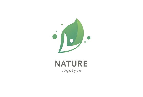 Abstrakte Natur Logo Icon Vektor Design. gesundes Öko-Essen, Ökologie, Wellness, Ernährung, Yoga, Umweltvektorlogo. glückliche Menschen mit Blattlogo. Fitness, Sport Web-Ikone. — Stockvektor