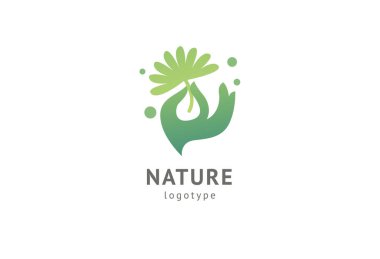 Soyut doğa logosu simgesi vektör tasarımı. Sağlıklı eko gıda, ekoloji, spa, diyet, yoga, Çevre gün vektör logosu. Yaprak logolu mutlu insanlar. Fitness, spor web simgesi.