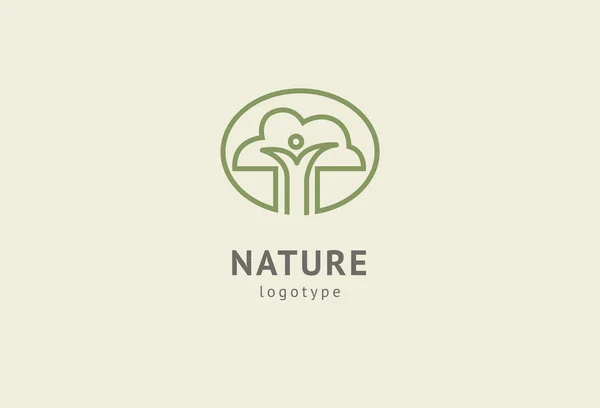 Abstrakte Natur Logo Icon Vektor Design. gesundes Öko-Essen, Ökologie, Wellness, Ernährung, Yoga, Umweltvektorlogo. glückliche Menschen mit Blattlogo. Fitness, Sport Web-Ikone. — Stockvektor