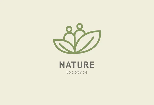 抽象的な自然ロゴアイコンベクトルデザイン。健康的なエコフード、エコロジー、スパ、ダイエット、ヨガ、環境日ベクトルロゴ。葉のロゴを持つ幸せな人々。フィットネス、スポーツウェブアイコン. — ストックベクタ