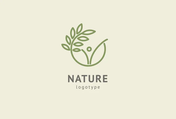 Diseño abstracto del vector icono de logotipo de la naturaleza. Alimentación ecológica saludable, ecología, spa, dieta, yoga, logotipo del vector del día del medio ambiente. Gente feliz con el logotipo de la hoja. Fitness, icono web del deporte . — Vector de stock