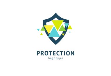 Kalkan simgesi. Vektör düz stil illüstrasyon Soyut iş güvenliği Ajansı logo şablonu. Antivirüs logo kavramı, koruma, sigorta, gizlilik, koruma.