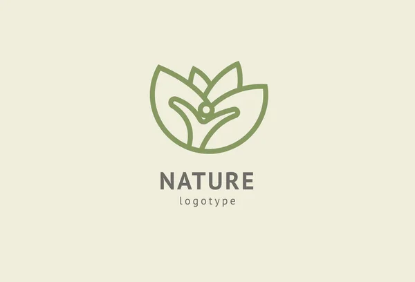 Diseño abstracto del vector icono de logotipo de la naturaleza. Alimentación ecológica saludable, ecología, spa, dieta, yoga, logotipo del vector del día del medio ambiente. Gente feliz con el logotipo de la hoja. Fitness, icono web del deporte . — Vector de stock