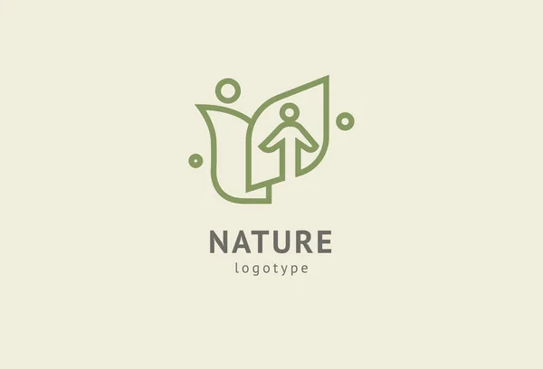 Abstrakt natur logotyp ikon vektor design. Hälsosam ekologisk mat, ekologi, Spa, diet, yoga, miljö dag vektor logotyp. Lyckliga människor med Leaf logotyp. Fitness, sport Web ikon. — Stock vektor