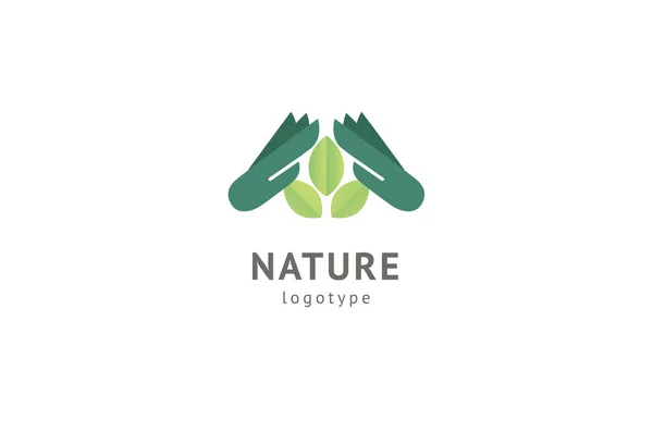 Design de vetor de ícone de logotipo de natureza abstrata. Alimentação ecológica saudável, ecologia, spa, dieta, ioga, logotipo do vetor do dia do meio ambiente. Pessoas felizes com logotipo da folha. Fitness, ícone de web esporte . — Vetor de Stock