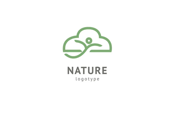 Abstrakte Natur Logo Icon Vektor Design. gesundes Öko-Essen, Ökologie, Wellness, Ernährung, Yoga, Umweltvektorlogo. glückliche Menschen mit Blattlogo. Fitness, Sport Web-Ikone. — Stockvektor