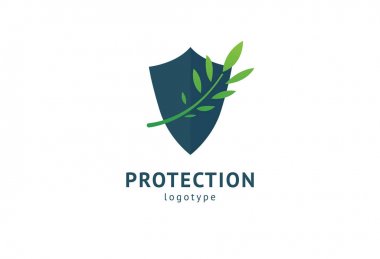 Kalkan simgesi. Vektör düz stil illüstrasyon Soyut iş güvenliği Ajansı logo şablonu. Antivirüs logo kavramı, koruma, sigorta, gizlilik, koruma.