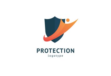 Kalkan simgesi. Vektör düz stil illüstrasyon Soyut iş güvenliği Ajansı logo şablonu. Antivirüs logo kavramı, koruma, sigorta, gizlilik, koruma.