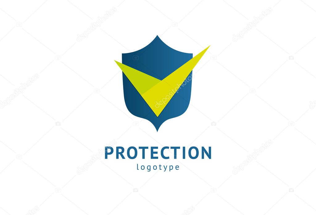 Shield icon. Vector flat style illustration Abstract business security Agency logo template. Logo concept of antivirus, protection, insurance, privacy, guard