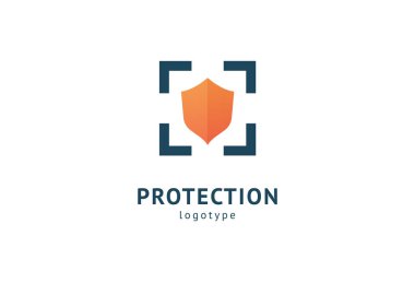 Kalkan simgesi. Vektör düz stil illüstrasyon Soyut iş güvenliği Ajansı logo şablonu. Antivirüs logo kavramı, koruma, sigorta, gizlilik, koruma.