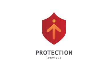 Kalkan simgesi. Vektör düz stil illüstrasyon Soyut iş güvenliği Ajansı logo şablonu. Antivirüs logo kavramı, koruma, sigorta, gizlilik, koruma.