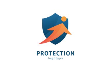 Kalkan simgesi. Vektör düz stil illüstrasyon Soyut iş güvenliği Ajansı logo şablonu. Antivirüs logo kavramı, koruma, sigorta, gizlilik, koruma.