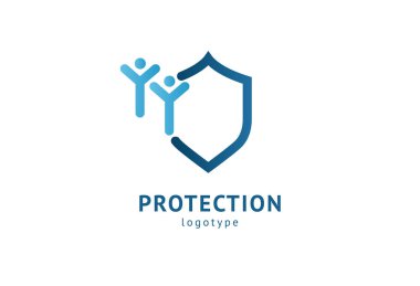Kalkan simgesi. Vektör düz stil illüstrasyon Soyut iş güvenliği Ajansı logo şablonu. Antivirüs logo kavramı, koruma, sigorta, gizlilik, koruma.
