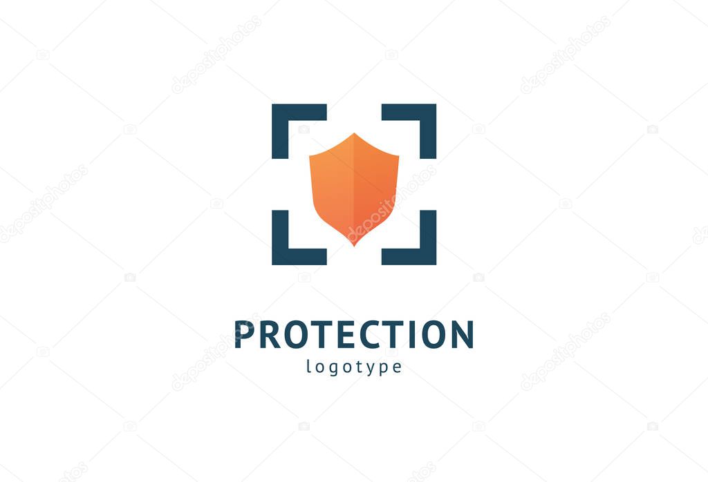 Shield icon. Vector flat style illustration Abstract business security Agency logo template. Logo concept of antivirus, protection, insurance, privacy, guard
