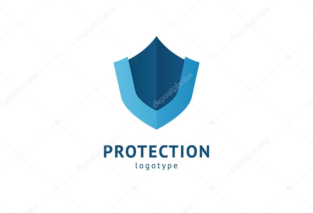 Shield icon. Vector flat style illustration Abstract business security Agency logo template. Logo concept of antivirus, protection, insurance, privacy, guard.