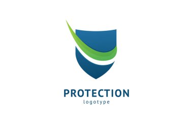 Kalkan simgesi. Vektör düz stil illüstrasyon Soyut iş güvenliği Ajansı logo şablonu. Antivirüs logo kavramı, koruma, sigorta, gizlilik, koruma.