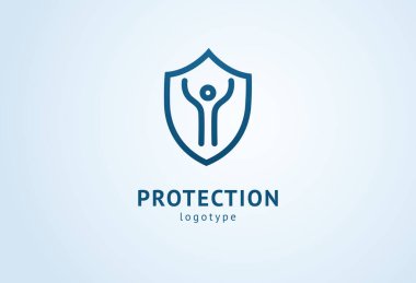 Kalkan simgesi. Vektör düz stil illüstrasyon Soyut iş güvenliği Ajansı logo şablonu. Antivirüs logo kavramı, koruma, sigorta, gizlilik, koruma.